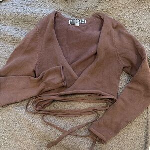 Brown wrap cropped sweater